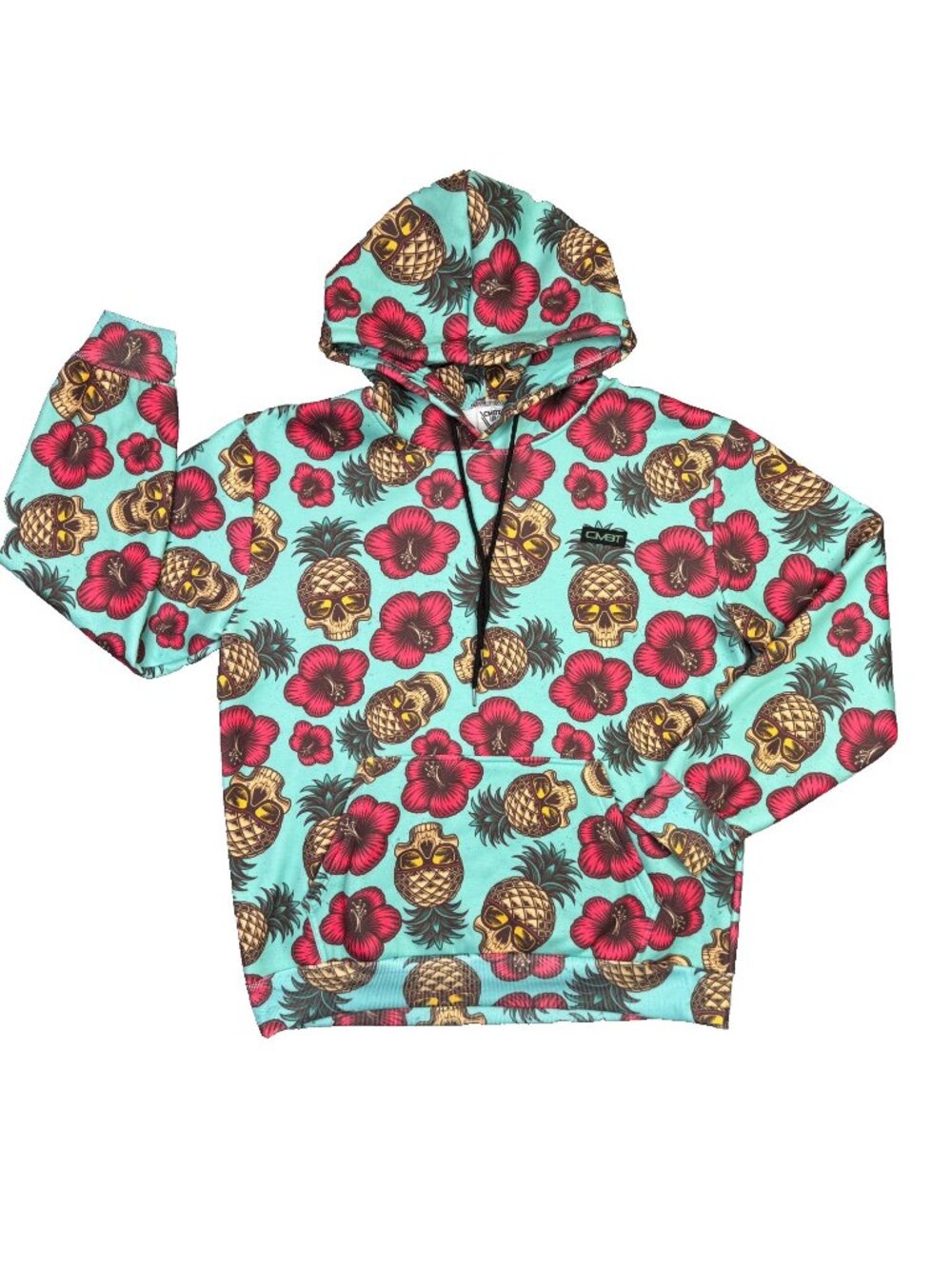 Combat Iron Hoodie Mens XL Pineapple Skull Hawaiian Floral Print Pullover Jacket